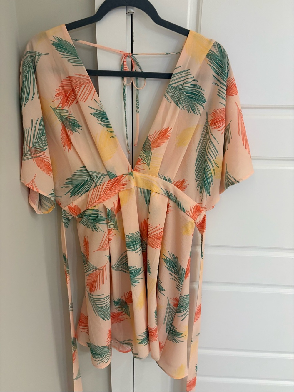 Peach Tropical Leaf Mini Dress